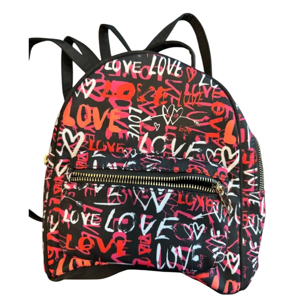 Trendy Mini Graffiti Style Backpack With Love Lettering Print & Adjustable Strap